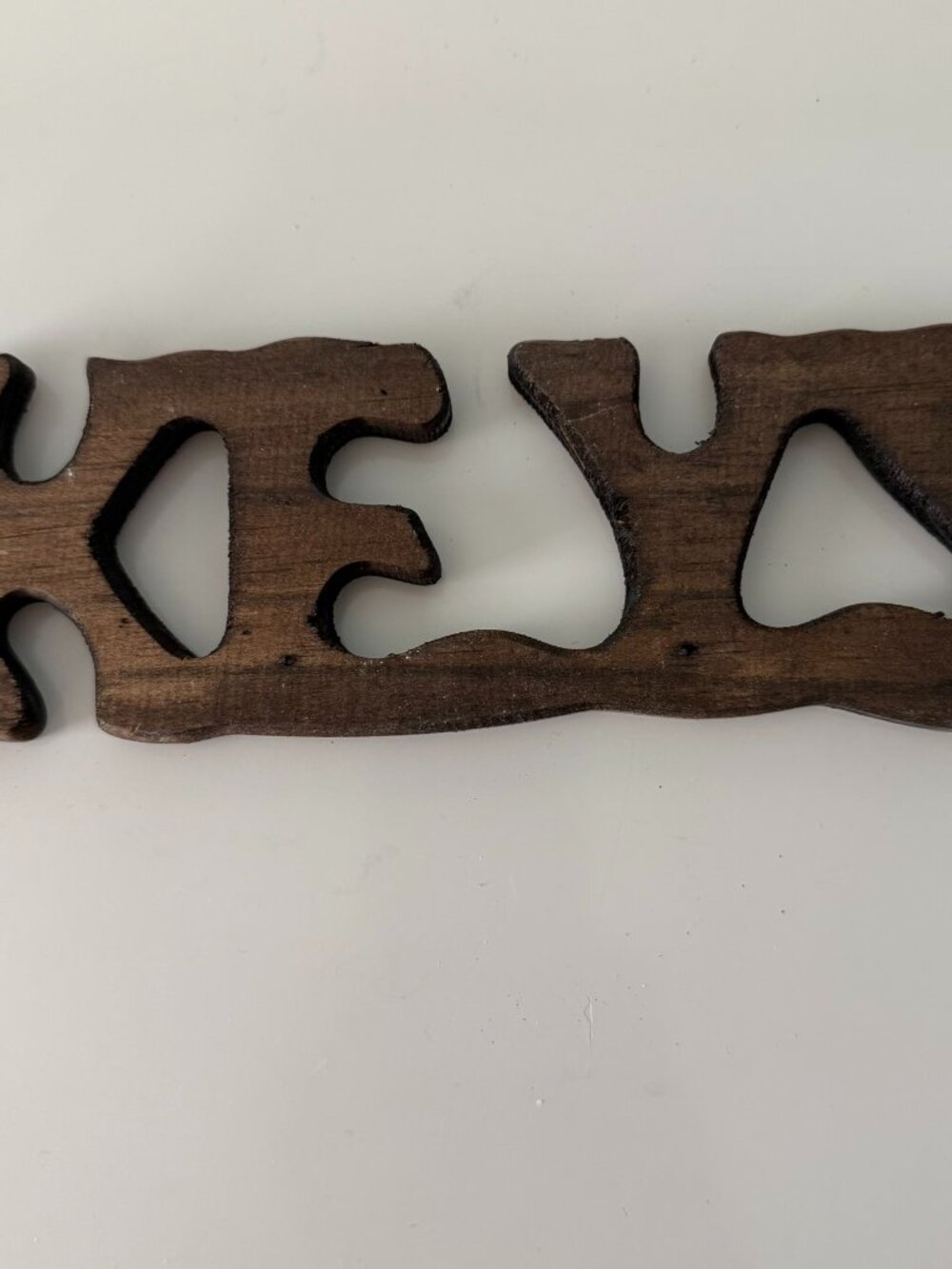 Vintage Wood Keys Sign with Hooks, Dark Wood, New, Cottage Core
